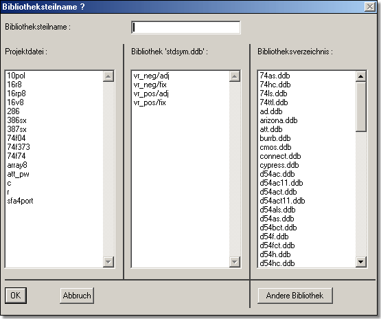 BAE Version 5.4: Schaltplanditor - Dialoge zur Auswahl von Bibliothekselementen