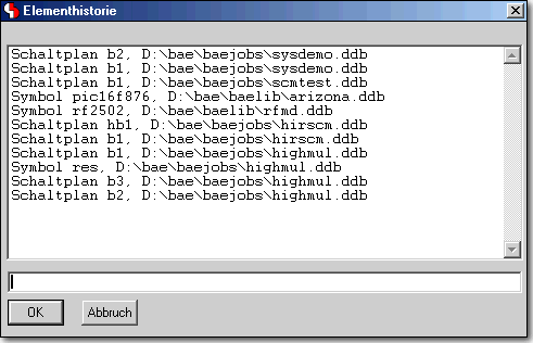 BAE Version 6.2: Schaltplaneditor Dialog - Elementhistorie