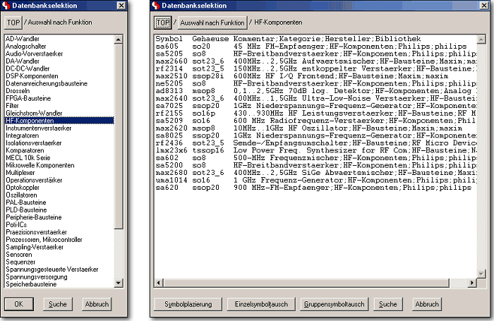 BAE Version 6.2: Schaltplaneditor Dialoge - Symbolselektionsdatenbank