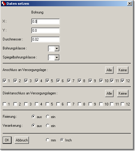 BAE Version 6.6: Layouteditor - Bohrung: Dialog zur Elementbearbeitung