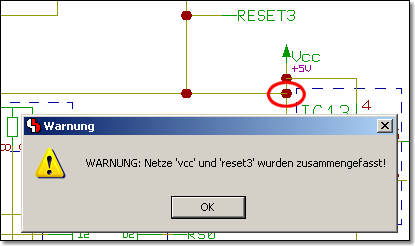 BAE Version 6.6: Schaltplaneditor - Verbindungen: Warnung beim Zusammenfassen benannter Netze im Schaltplan