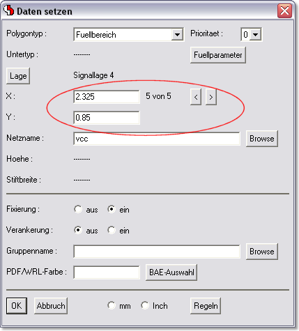 BAE Version 6.8: Layouteditor - Flächen, Polygone: Komplette Polygonpunktliste über p-Taste editierbar