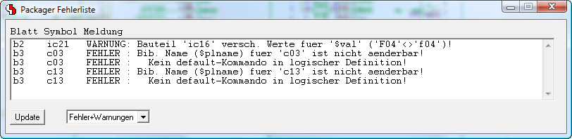 BAE Version 7.2: Schaltplaneditor: Packagerfehlerliste mit Zoom zu Symbolen im Schaltplan